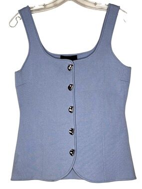 NWT Zara Sky Blue Knitted Tank Vest Silver Button Front Size L